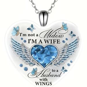 Silver Blue Heart Winged Necklace